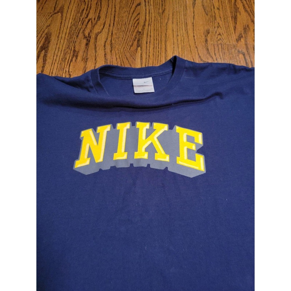Nike Shirt Large Navy Blue Logo Tee Crew Neck T Shirt Regular Yellow Logo - Picture 7 of 10